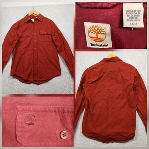 Timberland Men's M Red Flannel Button-Up Shirt 100% Cotton Long Sleeve Workwear